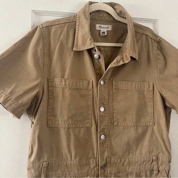 Madewell Garment Dyed Relaxed Coverall Shorts Jumpsuit Khaki Tan Size S